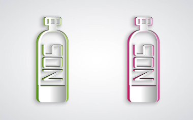 Kağıt, gri arkaplanda izole edilmiş azot oksit ikonu. Kağıt sanatı tarzı. Vektör.