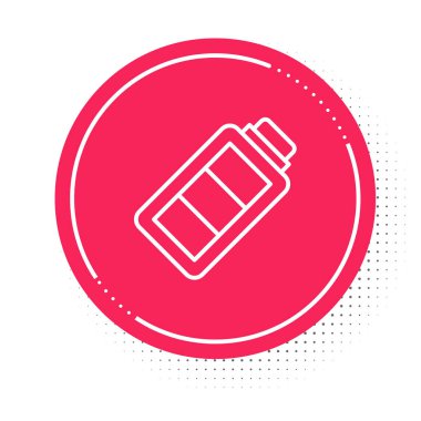 Beyaz çizgi Batarya şarj seviyesi göstergesi simgesi beyaz arkaplanda izole edildi. Kırmızı daire düğmesi. Vektör.