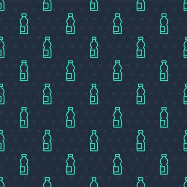 Yeşil çizgili bir şişe su ikonu mavi arka planda izole edilmiş pürüzsüz desen. Soda su içme tabelası. Vektör.