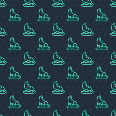 Yeşil çizgi pateni ikonu mavi arkaplanda izole edilmiş pürüzsüz desen. Buz pateni ayakkabısı ikonu. Kılıçlı spor botlar. Vektör.