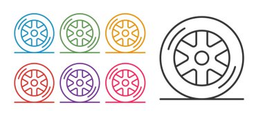 Otomobil tekeri simgesi beyaz arkaplanda izole edildi. Simgeleri renklendirin. Vektör.