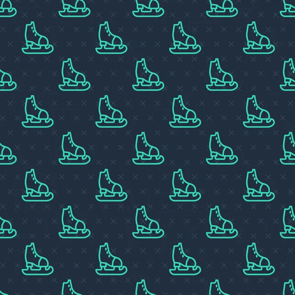 Grüne Linie Skates Symbol Isoliert Nahtlose Muster Auf Blauem Hintergrund — Stockvektor