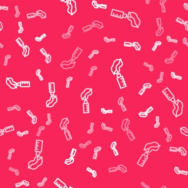 Beyaz çizgi Lip artırma simgesi kırmızı arkaplanda kusursuz desen izole etti. Hyaluronik asit dudak enjeksiyonu. Estetik ameliyat. Vektör.