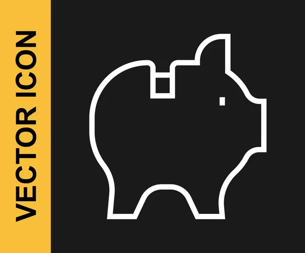 Witte Lijn Piggy Bank Pictogram Geïsoleerd Zwarte Achtergrond Ikoon Sparen — Stockvector