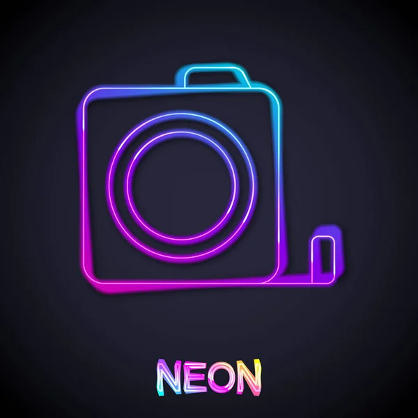 Gloeiende Neon Lijn Roulette Bouwpictogram Geïsoleerd Zwarte Achtergrond Tape Maatregel — Stockvector