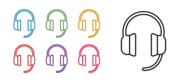 Satır Kulaklığı simgesi beyaz arkaplanda izole edildi. Kulaklıklar. Müzik, hizmet, iletişim ve operatör konsepti. Simgeleri renklendirin. Vektör.