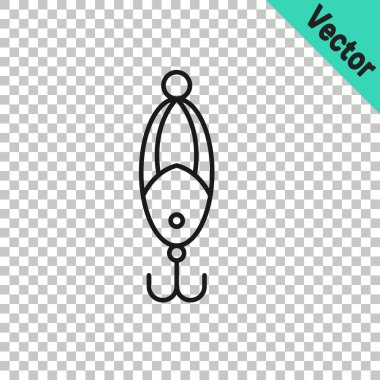 Siyah çizgi balıkçılık yem simgesi şeffaf arkaplanda izole edildi. Balık oltası. Vektör.