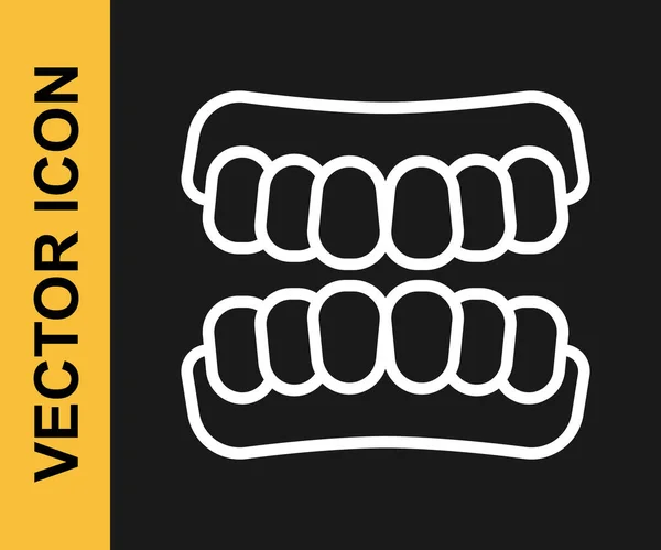 White Line Dentures Model Icon Isolated Black Background Teeth Upper — Stock Vector