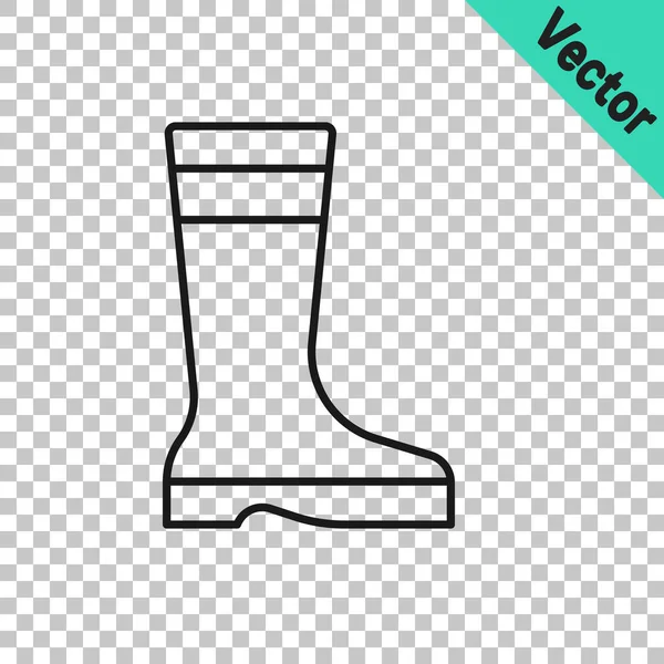 Black Line Fishing Boots Icon Isolated Transparent Background Waterproof Rubber — Stock Vector