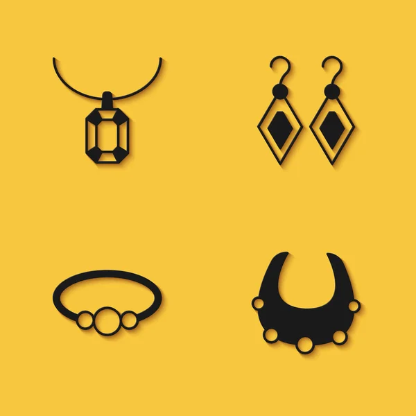 Set Pendant Necklace Necklace Bracelet Jewelry Earrings Icon Long Shadow — Stock Vector