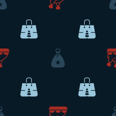 Kızarmış hindi ya da tavuk, Noel Baba çantası ve Noel alışverişi. Vektör.