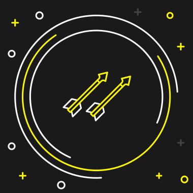 Çizgi Ortaçağ ok simgesi siyah arkaplanda izole edildi. Ortaçağ silahı. Renkli taslak konsepti. Vektör.