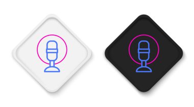 Beyaz arkaplanda hat mikrofon simgesi izole edildi. Radyodaki mikrofondan. Sözcü işareti. Renkli taslak konsepti. Vektör.