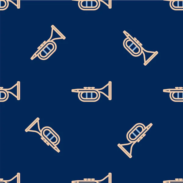 Linje Trumpet Ikon Isolerad Sömlös Mönster Blå Bakgrund Musikinstrument Vektor — Stock vektor