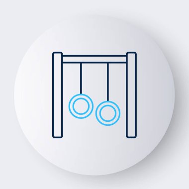 Beyaz arka planda izole edilmiş çizgi jimnastik halkaları ikonu. Yüzüklü ip asılı oyun alanı ekipmanları. Renkli taslak konsepti. Vektör.