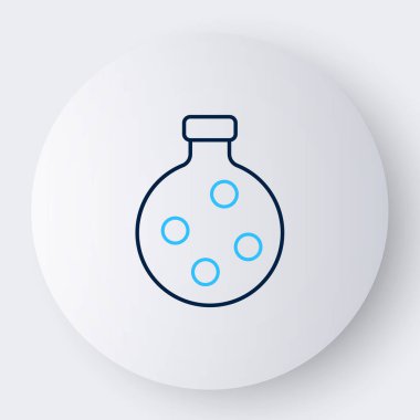 Beyaz zemin üzerinde iksir ikonu olan çizgi şişesi. Sihirli iksirli matara. Mutlu Cadılar Bayramı Partisi. Renkli taslak konsepti. Vektör.