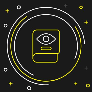 Simya tarifleri, mistik büyüler ve kara arka planda izole edilmiş büyü ikonu içeren Eskiler 'in büyü kitabı. Renkli taslak konsepti. Vektör.