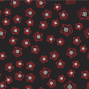 Çizgi Evi simgesi siyah arkaplanda kusursuz desen izole etti. Sigorta konsepti. Güvenlik, güvenlik, koruma, konsept koruma. Vektör.