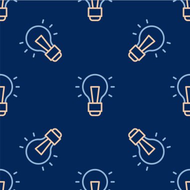 Fikir simgesi kavramına sahip çizgi lambası mavi arkaplanda izole edilmiş pürüzsüz desen. Enerji ve fikir sembolü. İlham konsepti. Vektör.