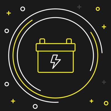 Çizgili araba akü simgesi siyah arkaplanda izole edildi. Akümülatör bataryası enerji ve elektrik akümülatörü bataryası. Renkli taslak konsepti. Vektör.