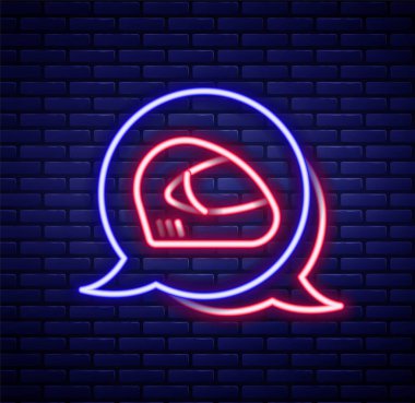 Parlayan neon hattı yarış başlığı simgesi tuğla duvar arka planında izole edildi. Olağanüstü bir spor. Spor malzemeleri. Renkli taslak konsepti. Vektör.