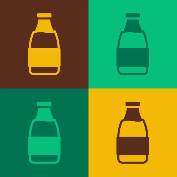 Pop Art Zamknięte Butelki Szklane Ikoną Mleka Izolowane Tle Koloru — Wektor stockowy