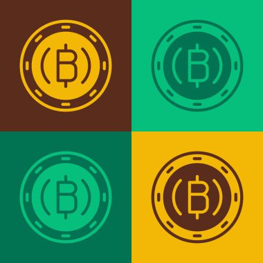 Pop Art Cryptocoin para simgesi Bitcoin renk arkaplan izole. Madeni para. Engelleme zinciri tabanlı şifreli para birimi. Vektör.