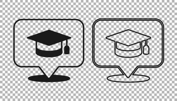 Black Graduation Cap Speech Bubble Icon Isolated Transparent Background Graduation — Stock Vector