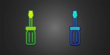 Siyah arkaplanda yeşil ve mavi tornavida simgesi izole edildi. Servis aracı sembolü. Vektör.