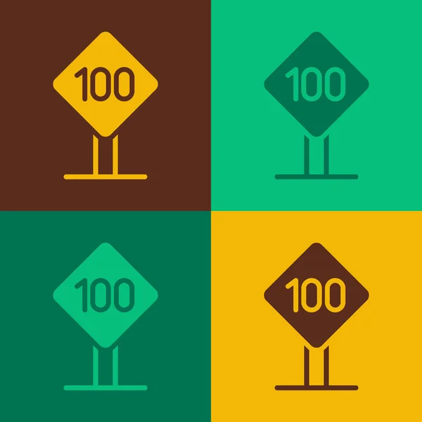 流行艺术速度限制交通标志100公里图标隔离的色彩背景 — 图库矢量图片