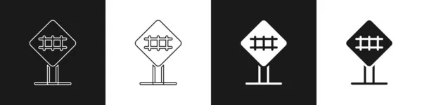 Ορισμός Εικόνας Διέλευσης Σιδηροδρόμου Που Απομονώνεται Ασπρόμαυρο Φόντο Σιδηροδρομική Πινακίδα — Διανυσματικό Αρχείο
