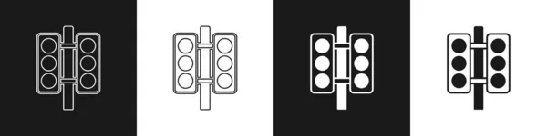 Set Racing Traffic Light Icon Isolated Black White Background Vector — Wektor stockowy