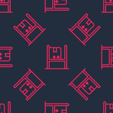 Kırmızı Hat Deposu 'nun içinde siyah arkaplanda izole edilmiş raf simgesi kutuları var. Lojistik, kargo, paket depolama posta servisi. Vektör.