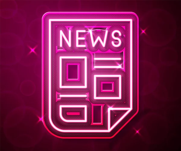 Glödande Neon Line News Ikonen Isolerad Röd Bakgrund Tidningsskylt Massmediesymbol — Stock vektor