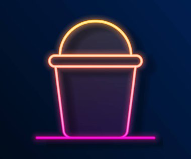 Parlayan neon çizgi Bucket simgesi siyah arkaplanda izole edildi. Vektör.