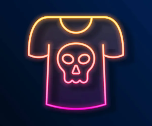 Camisa Línea Neón Brillante Con Icono Cráneo Aislado Sobre Fondo — Vector de stock