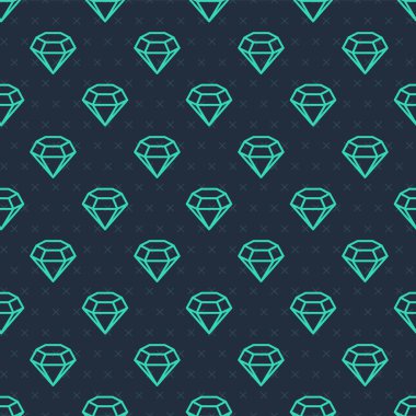 Yeşil çizgi simgesi mavi arkaplandaki kusursuz deseni izole etti. Mücevher sembolü. Mücevher taşı. Vektör.