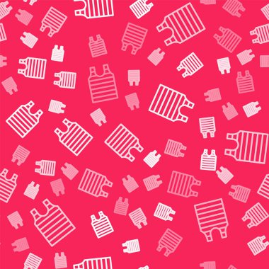 White line Striped sailor t-shirt icon isolated seamless pattern on red background. Marine object. Vector.