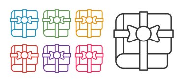 Satır Kitabını beyaz arkaplanda izole edilmiş bir hediye simgesi olarak ayarla. Simgeleri renklendirin. Vektör.