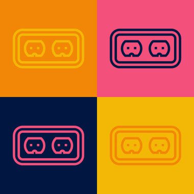 Pop Art Line Electrical outlet simgesi renk arkaplanında izole edildi. Elektrik prizi. Rosette sembolü. Vektör.