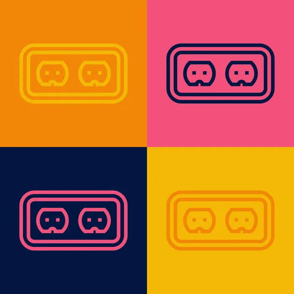 Pop Art Line Elektromos Kimenet Ikon Elszigetelt Színes Háttér Konnektor — Stock Vector