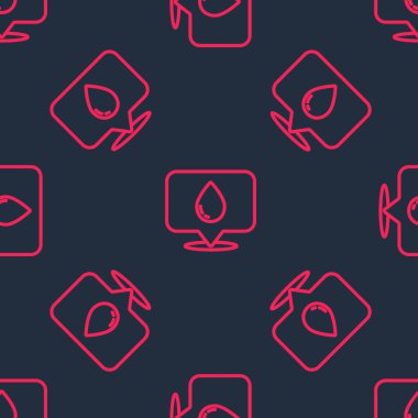 Red line Water drop with location icon isolated seamless pattern on black background. Vector.