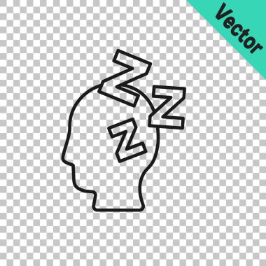 Siyah çizgi Rüya simgesi şeffaf arkaplanda izole edildi. Uyku, dinlenme, rüya kavramı. Dinlenmek ve rahatlamak için. Vektör.