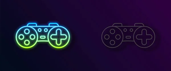 Parlayan Neon Hattı Gamepad Simgesi Siyah Arkaplanda Izole Edildi Oyun — Stok Vektör