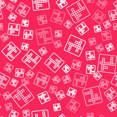 Beyaz çizgi çapraz bulmaca simgesi, kırmızı arkaplanda kusursuz desen izole etti. Vektör.