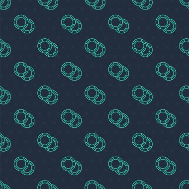 Yeşil çizgi kumarhane çipleri ikonu mavi arka planda izole edilmiş kusursuz desen. Kumarhane kumarı. Vektör.