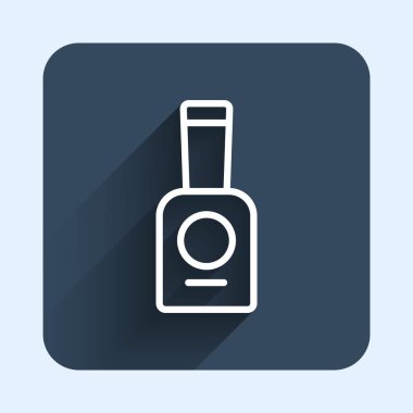 Oje ikonundan oluşan beyaz çizgi uzun gölgeli bir arka plan. Mavi kare düğme. Vektör.