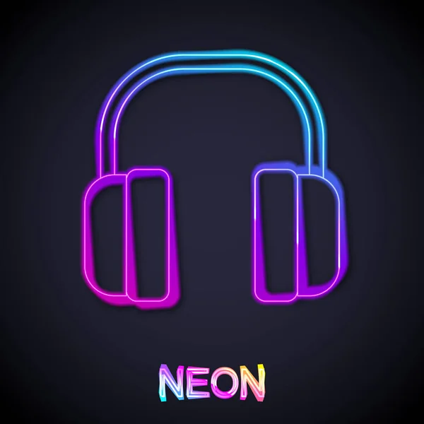 Glowing Neon Line Noise Canceling Headphones Icon Isolated Black Background — Stock Vector