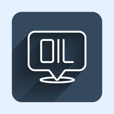 Beyaz çizgi Kelime yağ ikonu uzun gölge arkaplan izole. Mavi kare düğme. Vektör.