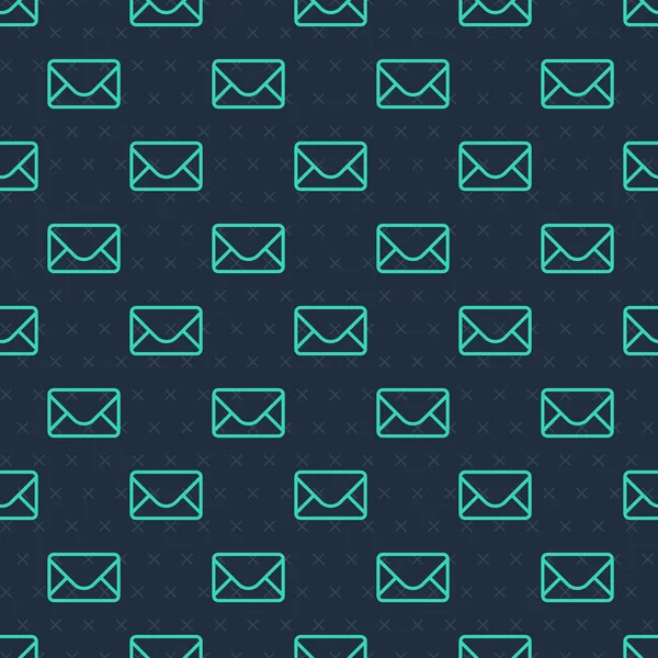 绿线邮件和电子邮件图标隔离无缝模式蓝色背景 信封符号电子邮件 电子邮件信息签名 — 图库矢量图片